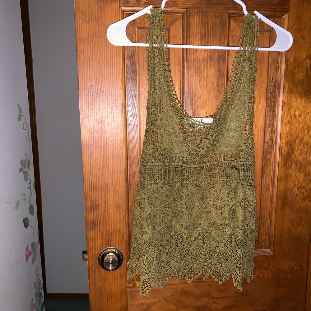 Forever 21 Green Sheer Lace Tank top Blouse M